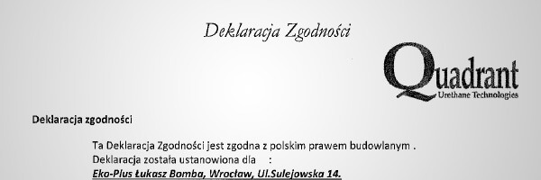 atest deklaracji zgodności quadrant